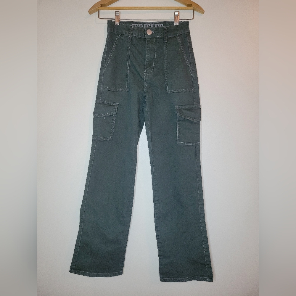 vip jeans high waisted emerald green wide leg cargo pants, 1 / 25